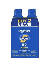 2 Coppertone Sport SPF50 Spray 4-in-1 Sunscreen 5.5oz Sweat&Water Resistant NEW 3.25 per gallon