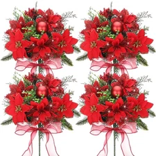 Best Giegxin 4 Pack 13.8 Inch Faux Velvet Poinsettia Berry Xmas Bush for Indoor