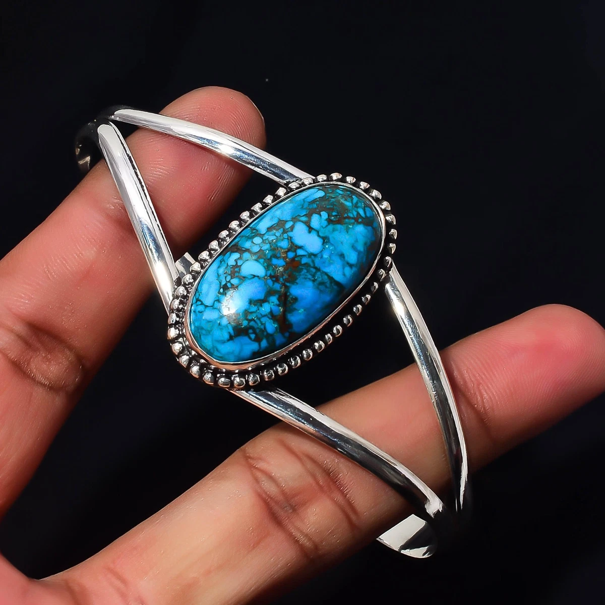Turquoise Gemstone 925 Sterling Silver Handmade Bangle Jewelry Gift For Love