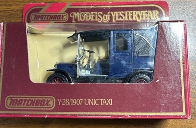 Matchbox Y-28 1907 Unic Taxi Diecast Black blue Models Of Yesteryear 1994 VTG