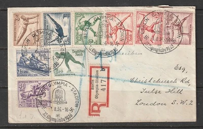 (A938) Germany - 1936 Summer Olympics Set on Registered Cover - Image 1 of 2