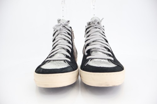 P448 Women Skate Sneaker Sz 39 Multi Silver Leather High Top Lace Up Shoe Casual - Picture 3 of 12