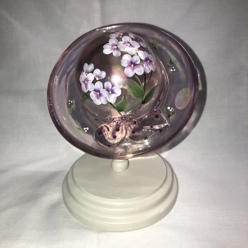 Fenton Art Glass Pink Floral Hat on a Stand QVC Purple Spring Time
