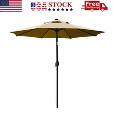 9' Patio Umbrella Outdoor Table Umbrella with 8 Sturdy Ribs Shade Shelter Tan