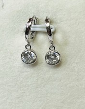 925 Sterling Silver 1 CTW Bezel Setting Moissanite Hoop Huggies Earrings