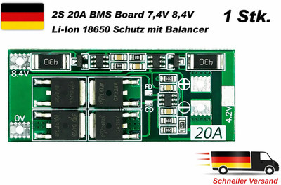 2S 20A BMS Board 7,4V 8,4V Li-Ion 18650 Schutz mit Balancer