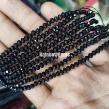 AAA Genuine Natural Black Spinel Micro Faceted Round Beads Necklace, Gemstone