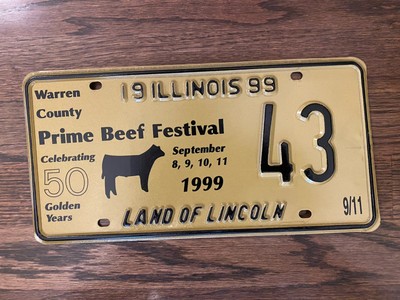 License Plate Prime Beef Illinois Low # 43 Celebrating 50 Years 1999