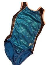 GK ELITE  Competition Gymnastics Leotard Sleeveless Sparkly Blue Size CL
