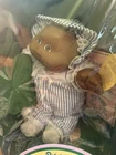 1984 Cabbage Patch African American Preemie Blue Seersucker Outfit & Bonnet NEW