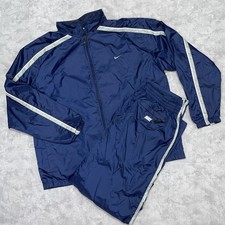 Nike Windbreaker Track Suit Men XXL Navy Silver Stripe Jacket Pants Y2K Gray Tag