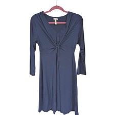 Soma Navy Blue Twist Front Empire Waist V-Neck Long Sleeve Jersey Dress Small