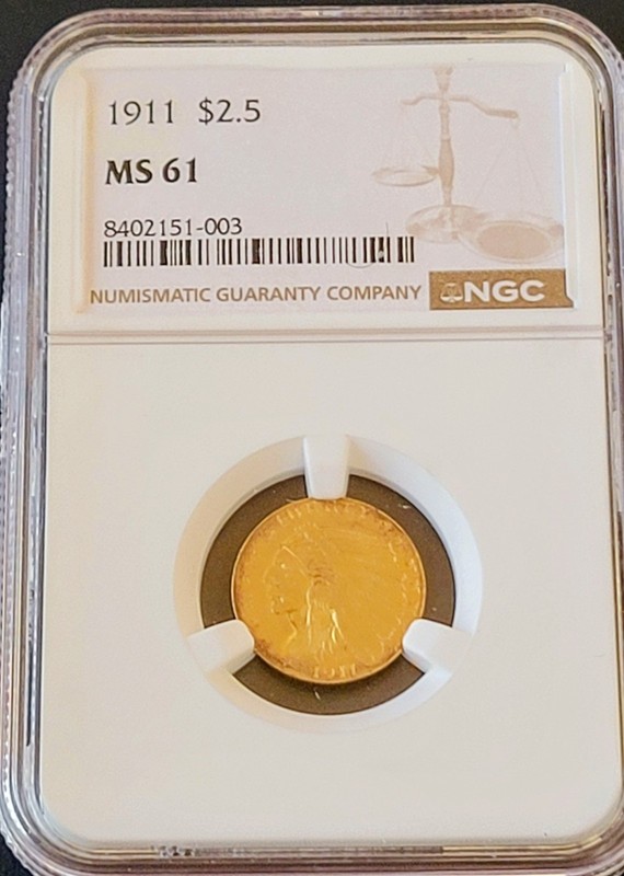 1911 $2.50 MS61 Gold Indian Quarter Eagle NGC  Early Date