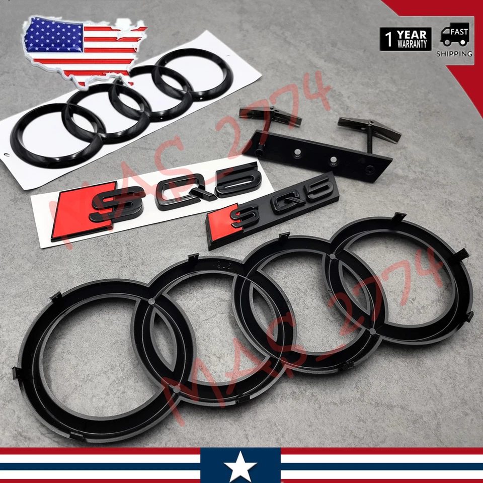 4 piezas negro SQ5 285 mm anillo delantero 203 mm anillo trasero rejilla emblema maletero trasero insignia Foto 4 de 4