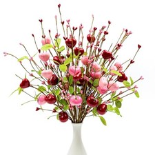 12 PCs Valentines Day Picks 17 Inches Red Pink Valentines Day Floral Stems