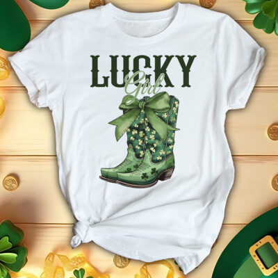Lustige Damen-T-Shirts Lucky Girl Stiefel St. Patricks Day Oberteil irische Parade #STPD