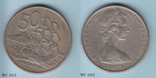 New Zealand 50 Cents 1972 (Elizabeth II) Endeavour Ship Coin