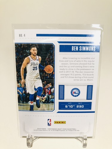 2018-19 PANINI CONTENDERS SEASON TICKET DRAFT BEN SIMMONS WHITE JERSEY NO. 4 - Picture 5 of 5