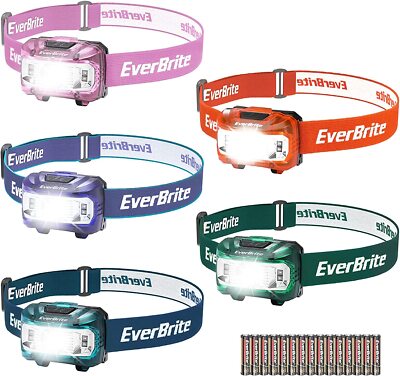 EverBrite 5-PK LED Headlamp 5 Lighting Modes Adjustable with 15pcs Batteries