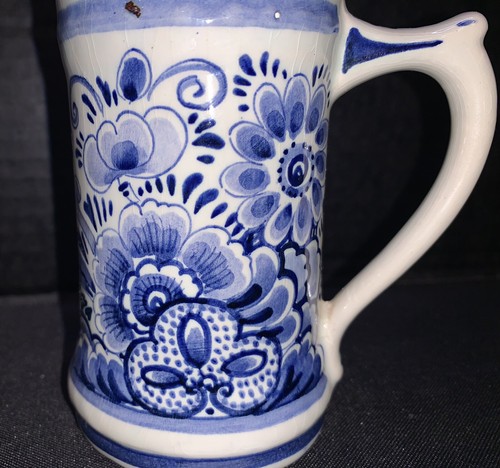 Delft Holland Blue White Floral Hand Painted Ceramic Mug Cup Vintage - Picture 2 of 7