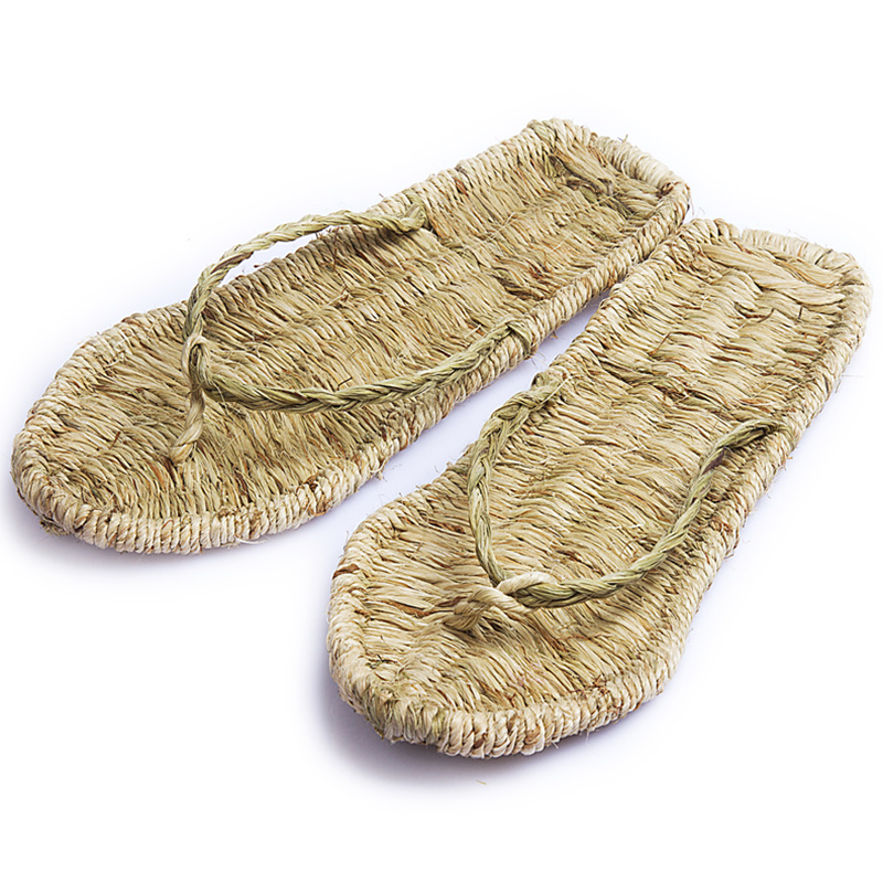 ヘンプファブリック　フラットサンダル Handmade Hemp Straw Slippers Sandals Unisex Flat Flip Flop