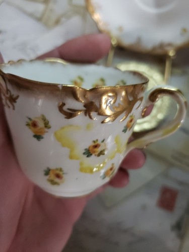 Crescent & Sons teacup & saucer England, Gold flower . RD. NO. 143138 - Picture 22 of 24