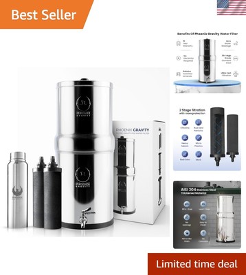2.25 Gallon NSF Certified Gravity Water Filter in Stainless Steel - Clean & Pure