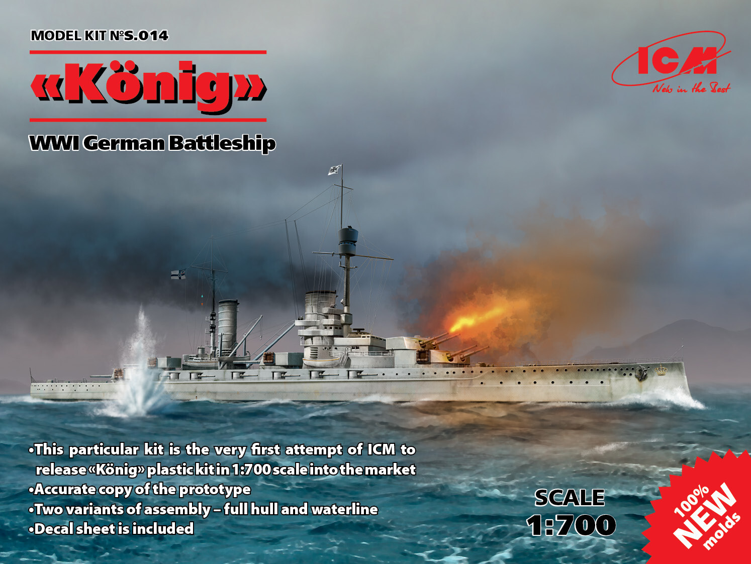 Maquette de cuirassé WWI ICM 1:700 coque complète pour diorama naval historique et vitrine