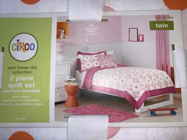 Circo Twin Quilt Sham Pink Flower Dot Collection Pink Flowers Orange Polka Dots - Image 3 of 4