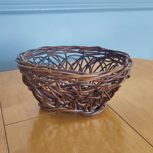 Vintage Willow Wicker Basket - Handmade Natural Décor Dark Wood Wooden Storage - Picture 5 of 10