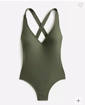 NWT J. Crew V-Neck Olive One-Piece Swimsuit Size 22 New!