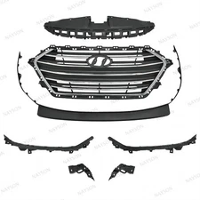 For Elantra 2017 2018 Front Bumper Upper Chrome Grille Radiator Cover +4 Bracket