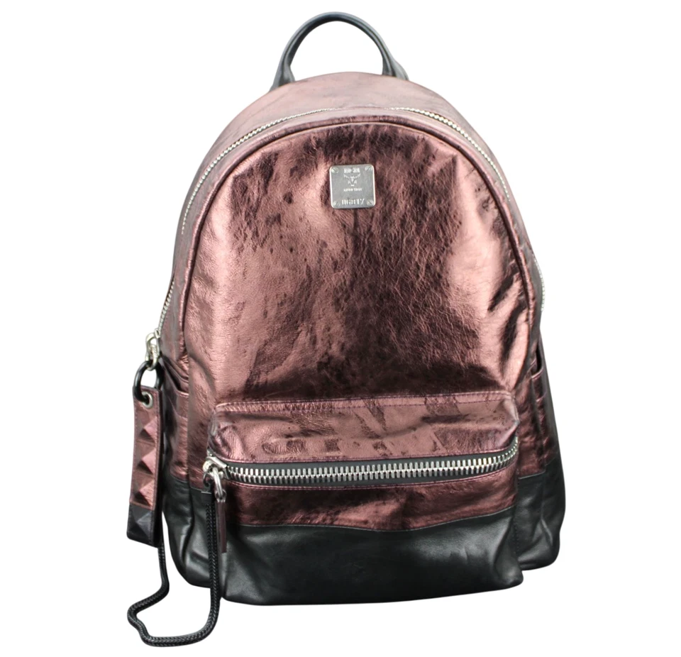 MCM Rucksack Tasche Backpack braun metallic schwarz silber Damen
