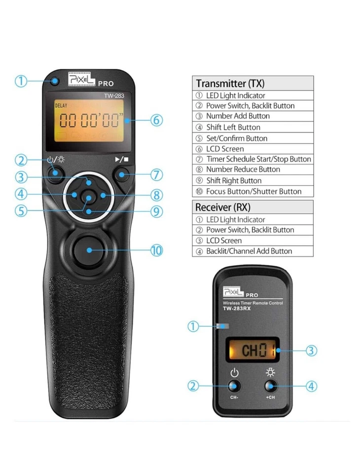 Pixel LCD Wireless Shutter Release for Canon EOS R3, EOS R5, EOS R5 C, 6D MARK 2 - Image 2 of 4