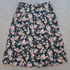 Sag Harbor Petite Skirt Size PL Maxi Black Pink Floral Long Slit Polyester