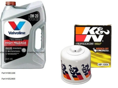 Valvoline 0W20 Full Synthetic High Mileage Motor Oil - 5 Quarts w/K&N Oil Filter