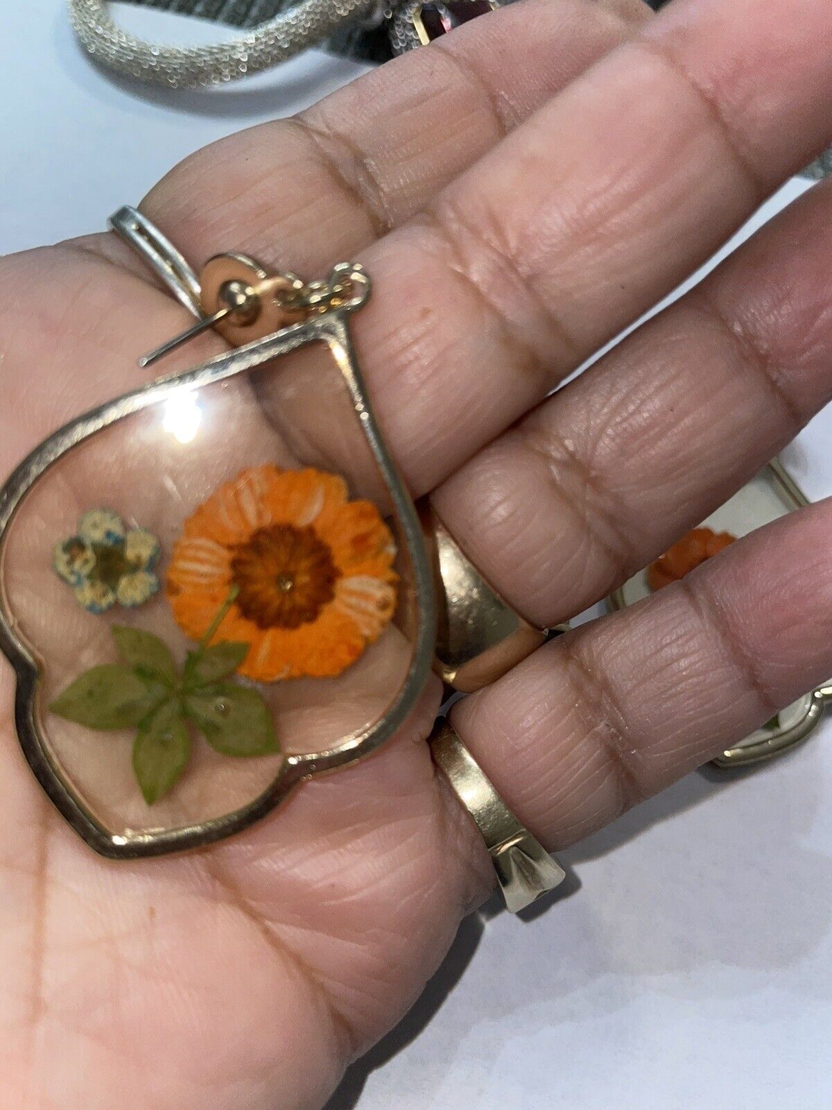 gold & Clear. tone dried Orange flower drop & Dan… - image 4