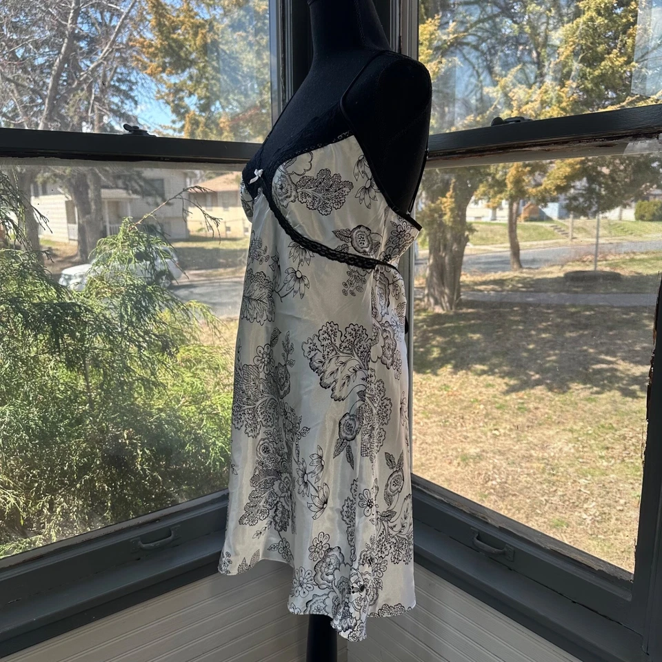 Y2k mini slip dress satin floral womens size large babydoll lace trim apt. 9 - Image 4 of 4
