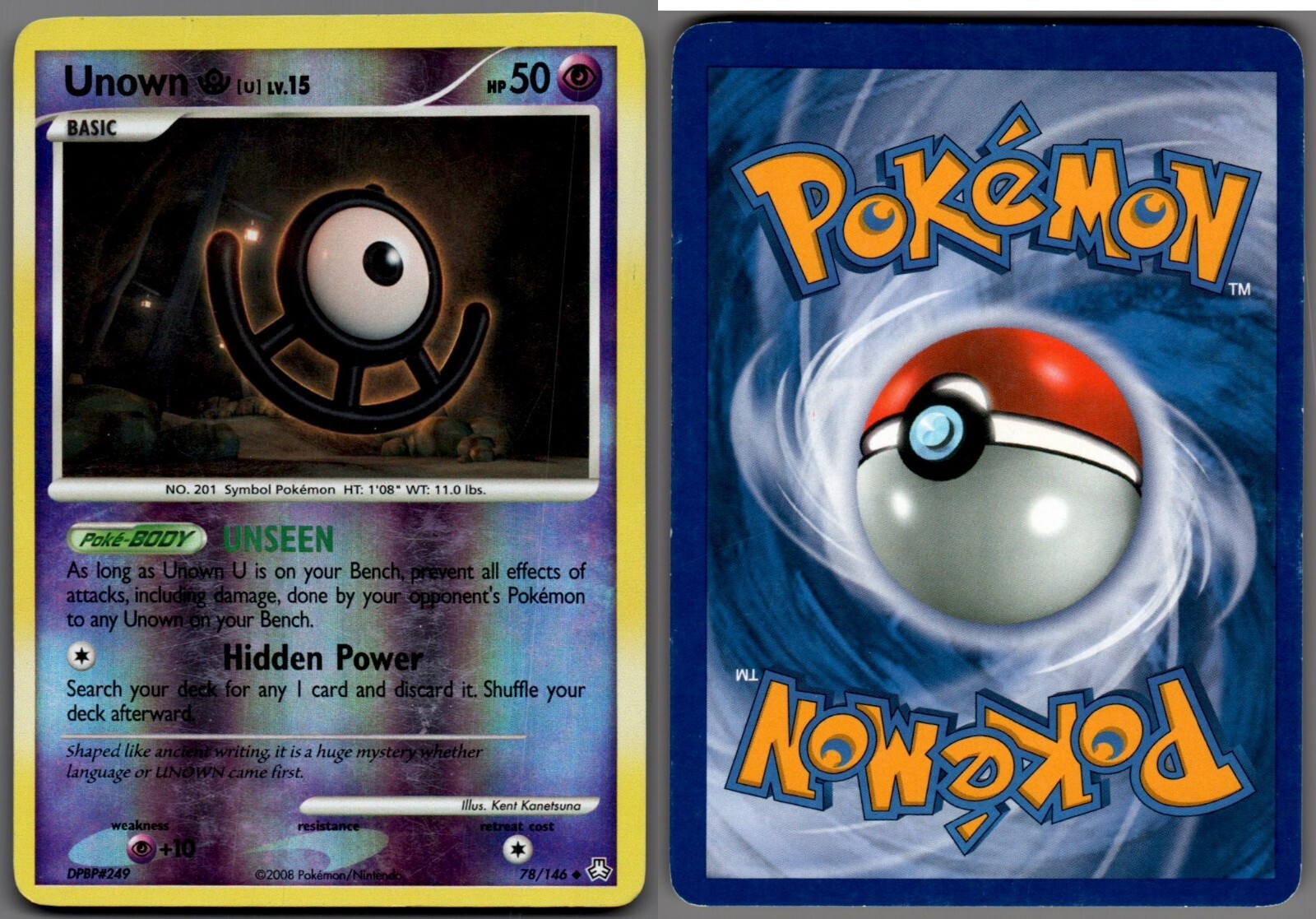 2008 Pokemon, D&P Legends Awakened, #78/146 Unown U Lv 15, Reverse Holo Uncommon