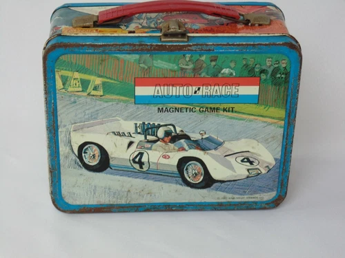 Vintage 1967 King Seeley Thermos Co Auto Race Magnetic Game Kit Metal Lunchbox