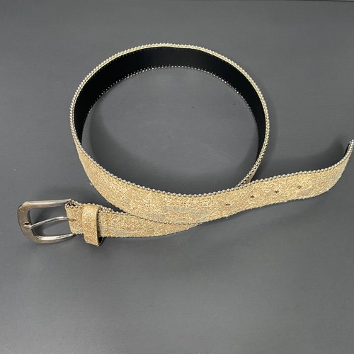 VTG Y2K Gold/Black Beaded Lace Mesh Leather Kids Girls Belt M/L Sliver Buckle - Picture 3 of 5