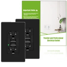 GFCI Outlet 15Amp Tamper Resistant Weather Resistant Receptacle Plate Black 2Pcs