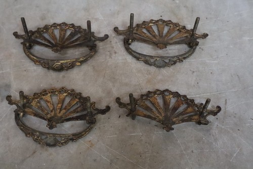 4 Antique Victorian Cast Brass Ornate Dresser Drawer Pulls - 3" center #420 - Picture 3 of 3