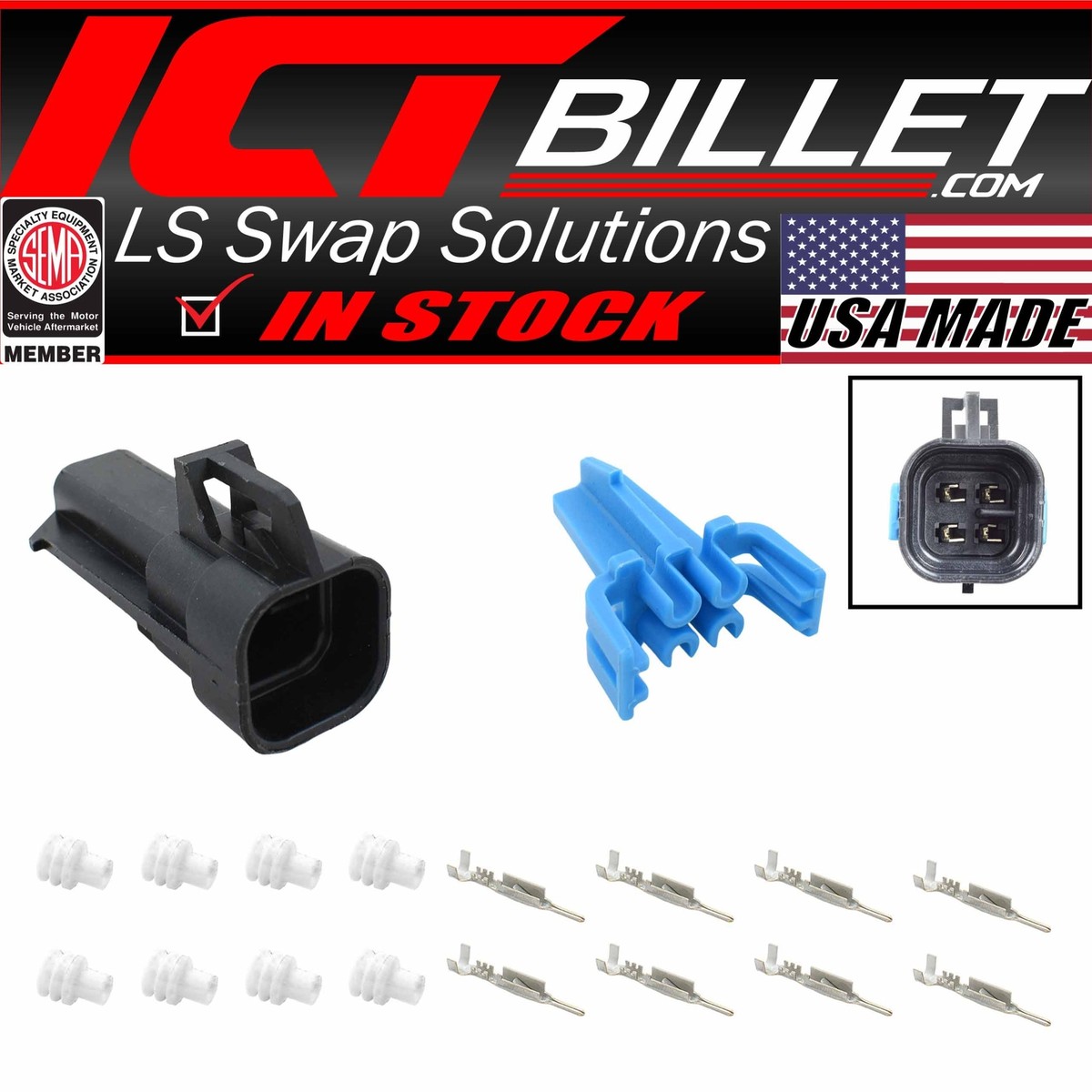 ICT Billet Oxygen Sensor (O2) Square Male 1-Keyway Wire