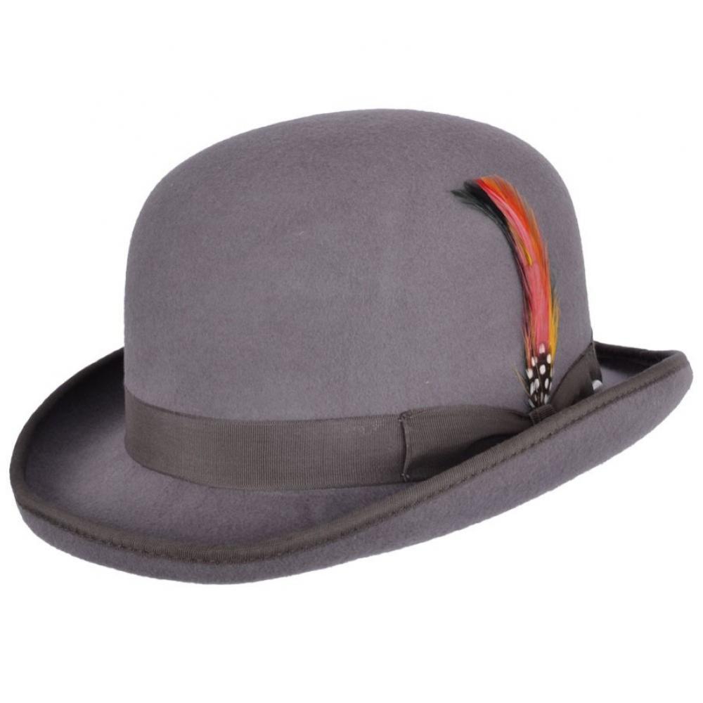 100% Wool Bowler Hat Fashion Hat Satin Lining Removable Feather