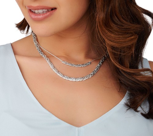16" 18" Layered Byzantine Chain Necklace 14K Yellow Gold Plated Silver 2 pcs QVC - Picture 4 of 4