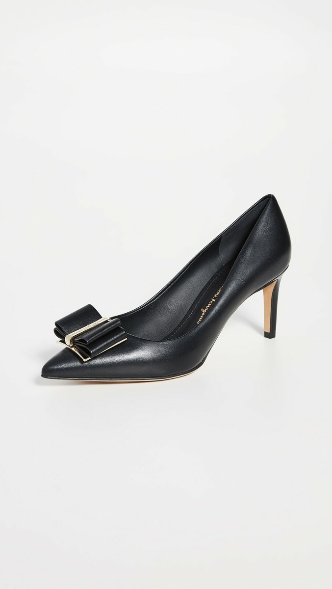 【希少レア】90s00s Salvatore Ferragamo Pumps NIB NEW Salvatore Ferragamo Zeri 70 black leather pointy bow