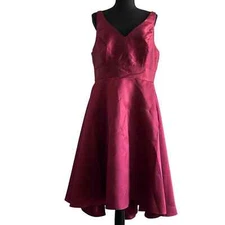 Alfred Sung Dress Size 16 Sateen Twill V-neck Hi Low Burgundy 