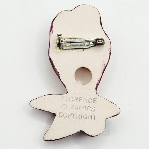 Florence Ceramics © Brunette Deco Victorian Lady Figural Head in Red Vtg Brooch - Picture 16 of 22