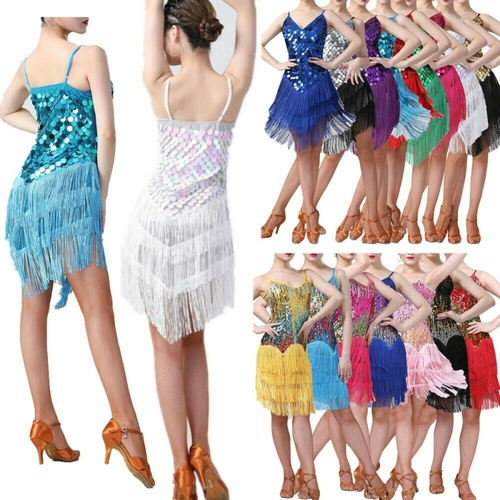 Women's Dance Dress 1920s Sequins Fringe Flapper Party Dress Latin Salsa Dress
